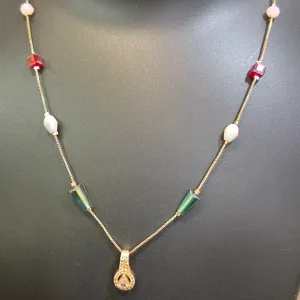 Necklace chain multicolor beads with diamond pendant_2