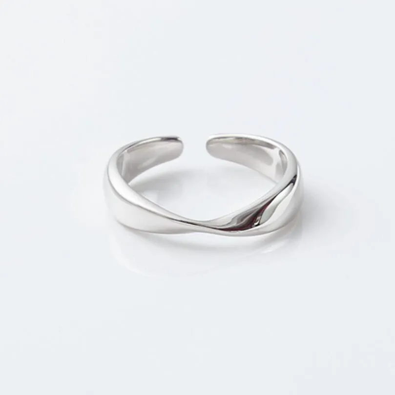 New Fashion Simple Irregular Twisted Smooth Opening Rings For Women 925 Sterling Silver Geometric Wave Finger Ring SAR171