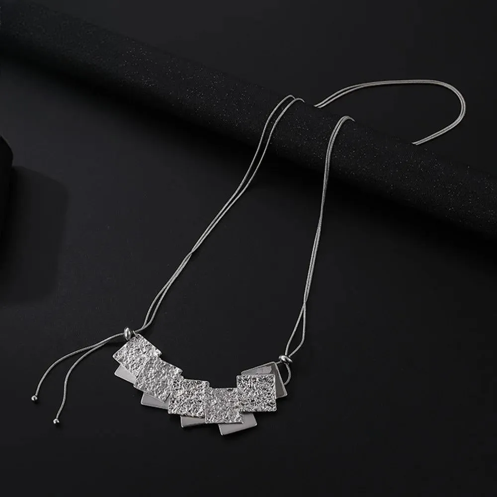 New Trendy Silver Color Square Necklace for Women