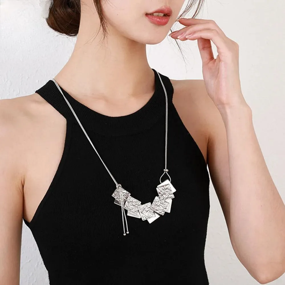 New Trendy Silver Color Square Necklace for Women