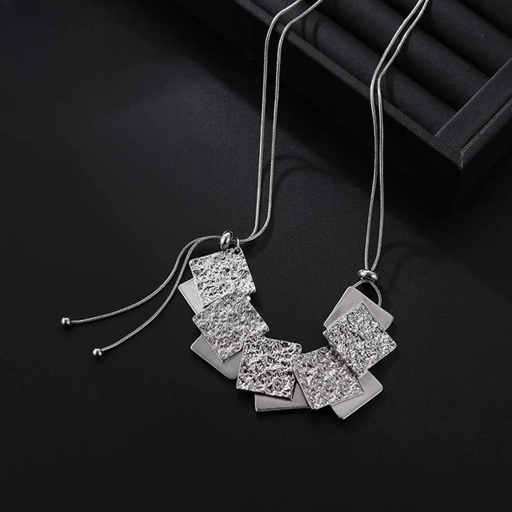 New Trendy Silver Color Square Necklace for Women