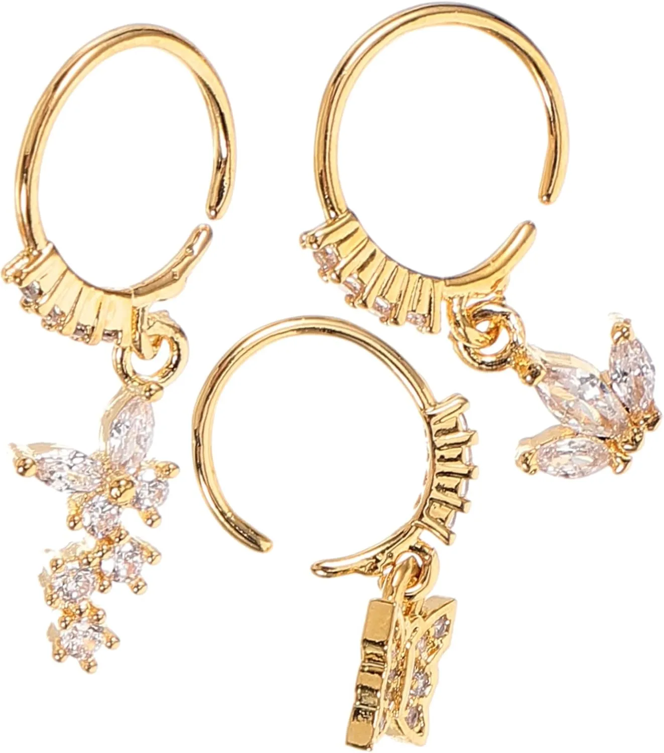 NOLITOY Fashionable Nose Rings for Women 3 Pack Dangle Studs Rhinestones Body Jewelry