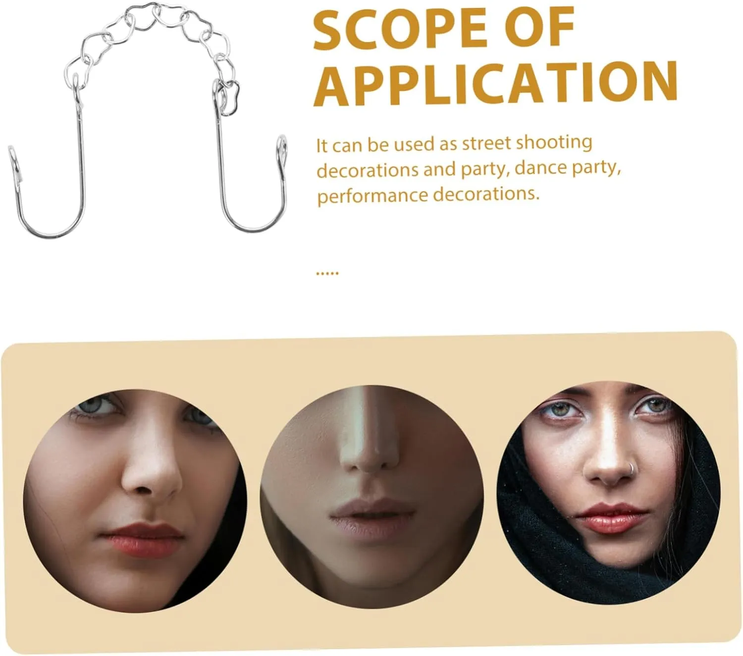 Nose Chain Simple Woman Shaped Nose Ring Hoops Nose Hoops Nose Ring with Chain Titanium Color Heart for