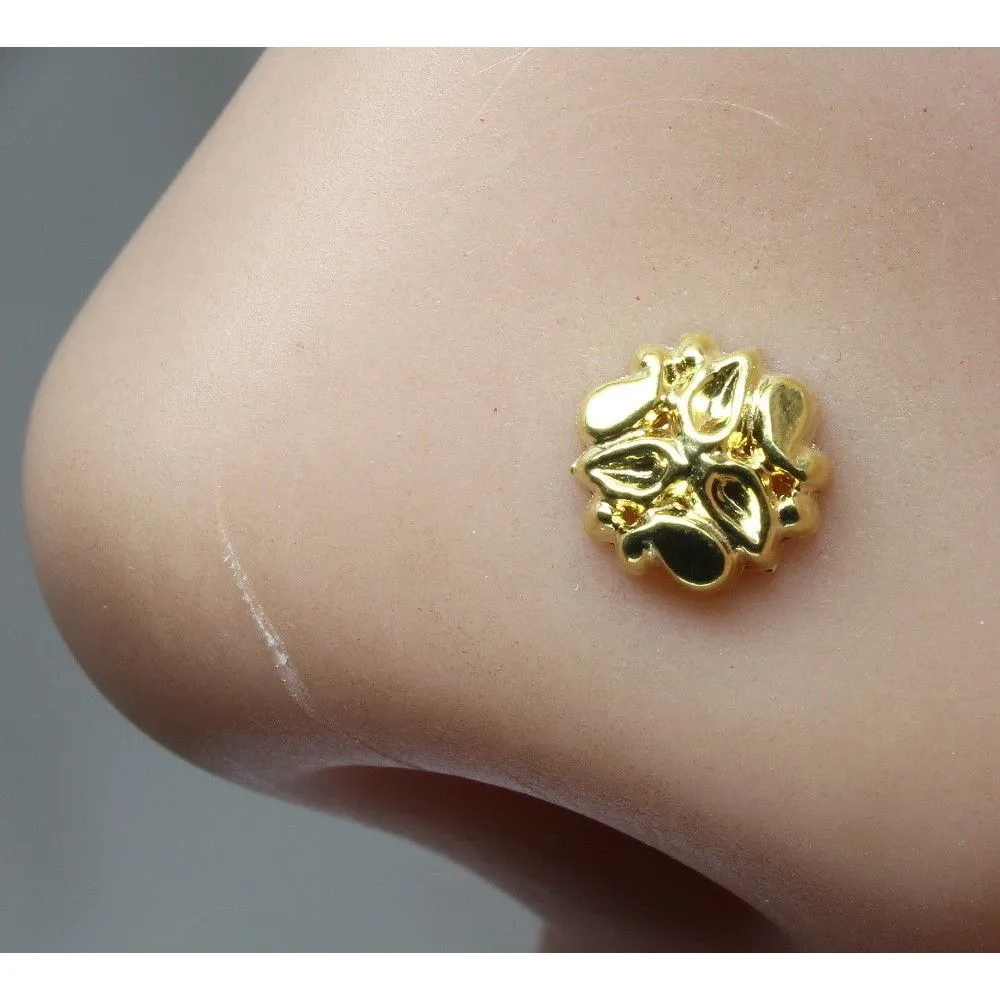Nose Stud Gold plated corkscrew piercing l bend 22g