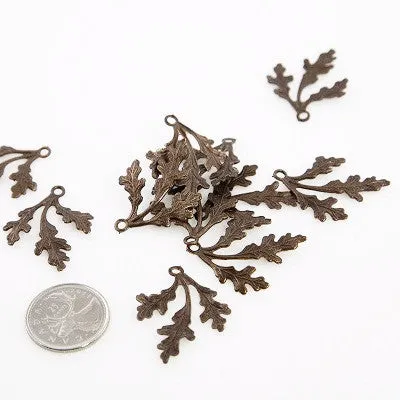 Oak Frond Charm - Natural Brass