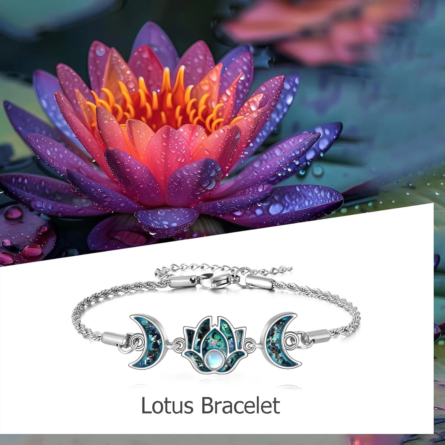 ONEFINITY Moonstone Lotus Bracelet 925 Sterling Silver Abalone Shell Lotus Flower Bracelets Yoga Jewelry Gifts for Women Mom
