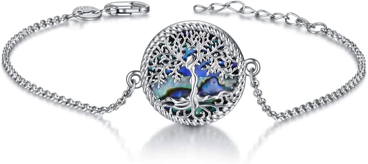 ONEFINITY Tree of Life Bracelet Sterling Silver Abalone Shell/Blue Opal/Turquoise/Malachite Tree of Life Jewelry Gifts for Women