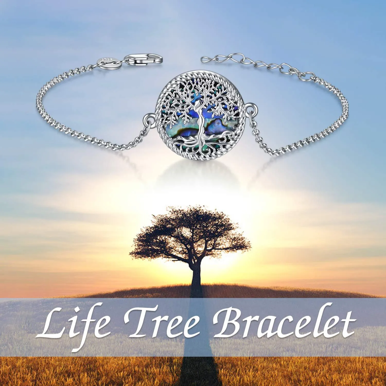 ONEFINITY Tree of Life Bracelet Sterling Silver Abalone Shell/Blue Opal/Turquoise/Malachite Tree of Life Jewelry Gifts for Women