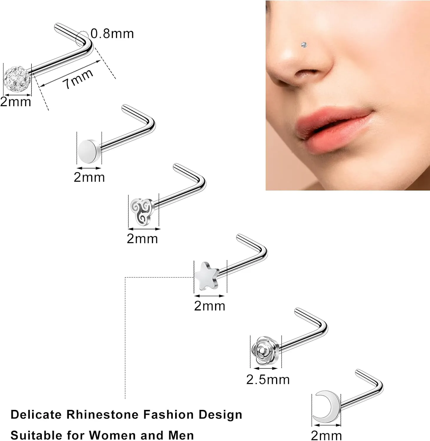 ONESING 35-70 PCS 18G 20G Nose Rings for Women & Men - Gold Hoops, L Shape, Studs & Screw - 316L Surgical Stainless Steel