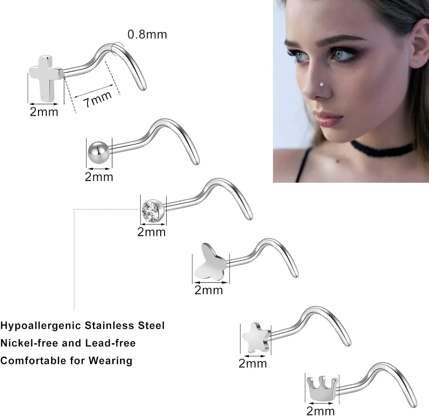 ONESING 35-70 PCS 18G 20G Nose Rings for Women & Men - Gold Hoops, L Shape, Studs & Screw - 316L Surgical Stainless Steel