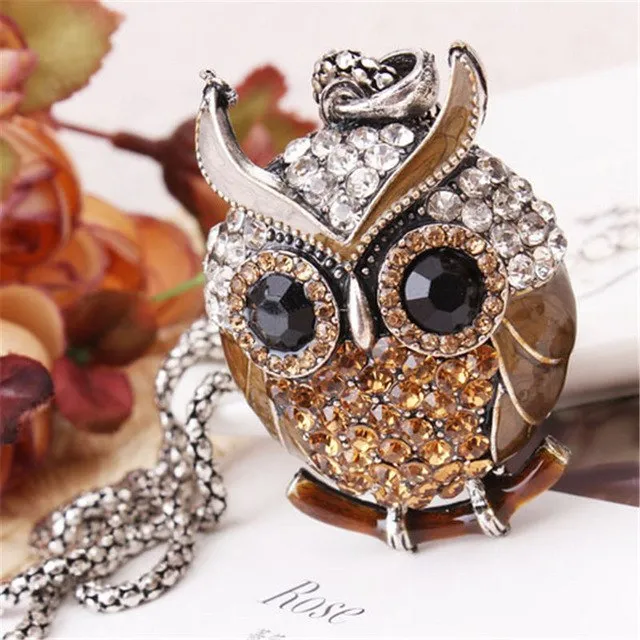 Owl Design Rhinestones Crystal Pendant
