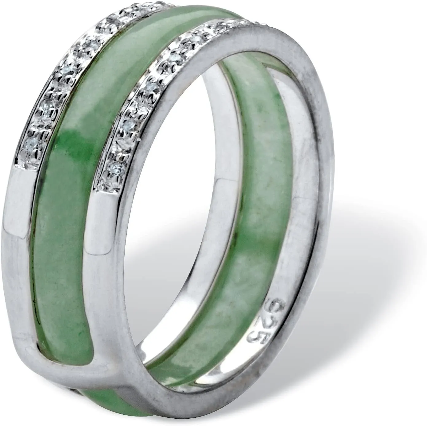 PalmBeach Sterling Silver Multicolor Jade 8 Piece Interchangeable Ring Set Sizes 5-10