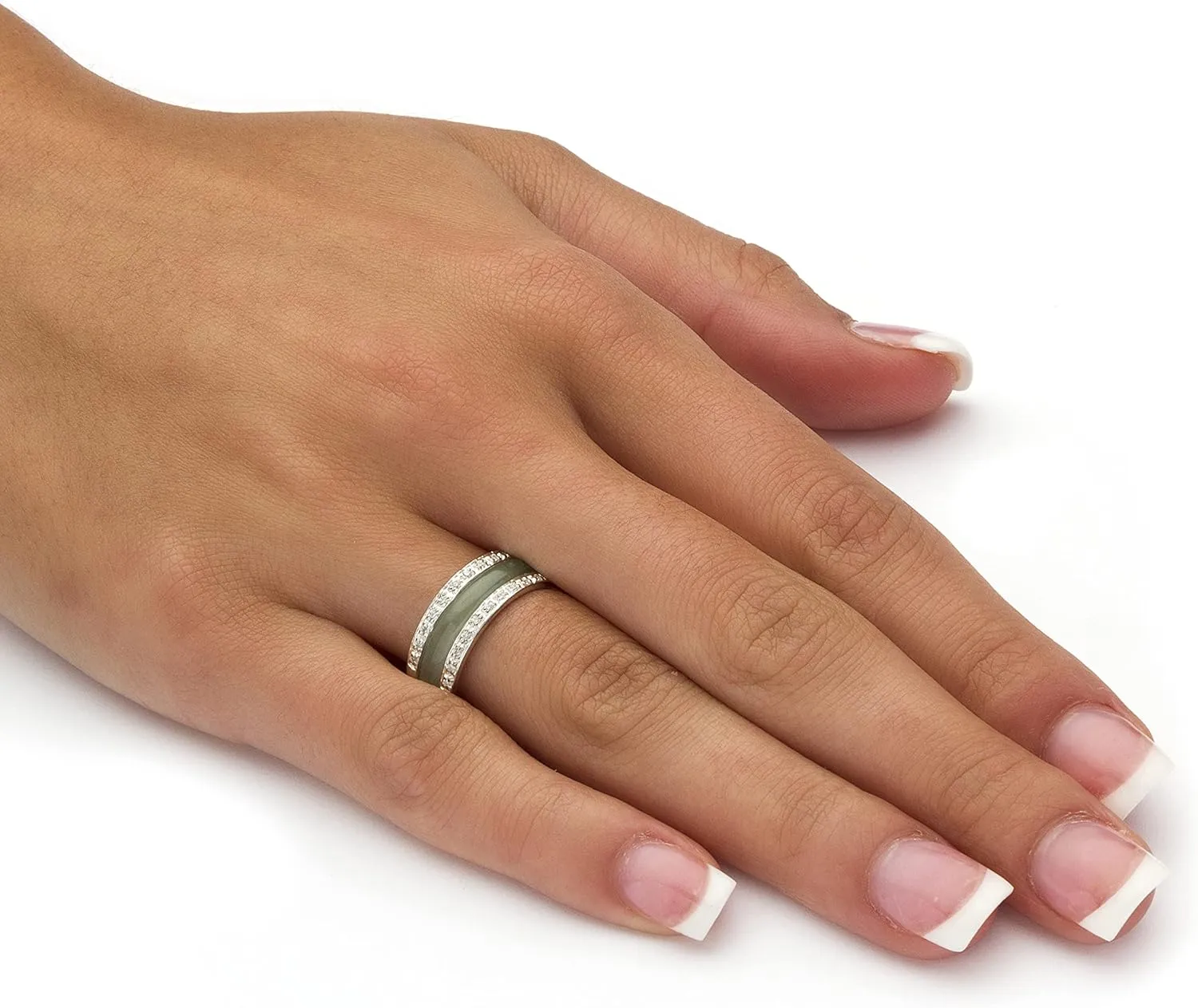 PalmBeach Sterling Silver Multicolor Jade 8 Piece Interchangeable Ring Set Sizes 5-10