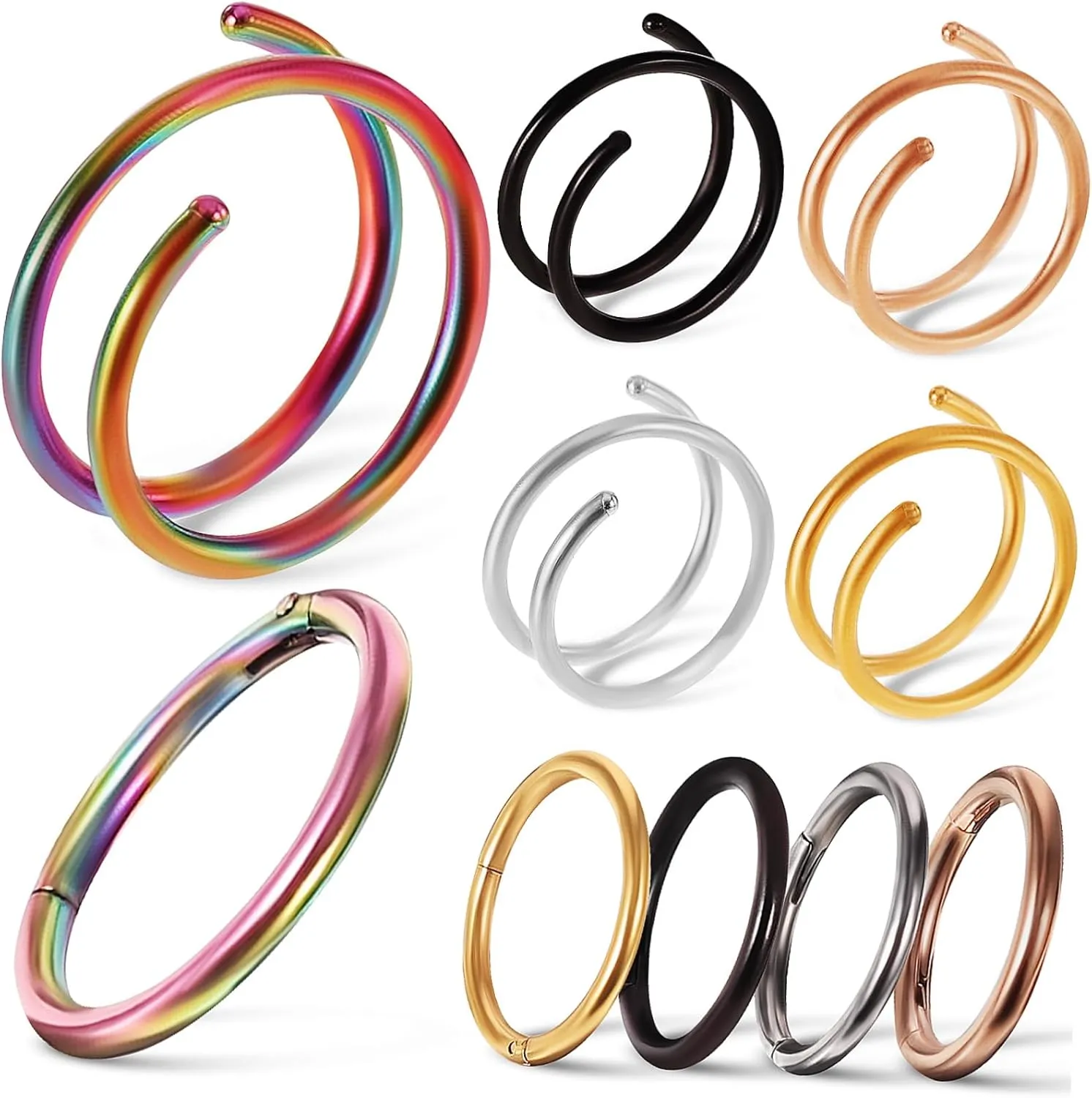 PartyKindom 10pcs Spiral Nose for Women Stainless Steel Decorative Nose Rings Comfortable Painless Fashionable Design for Durable Jewelry
