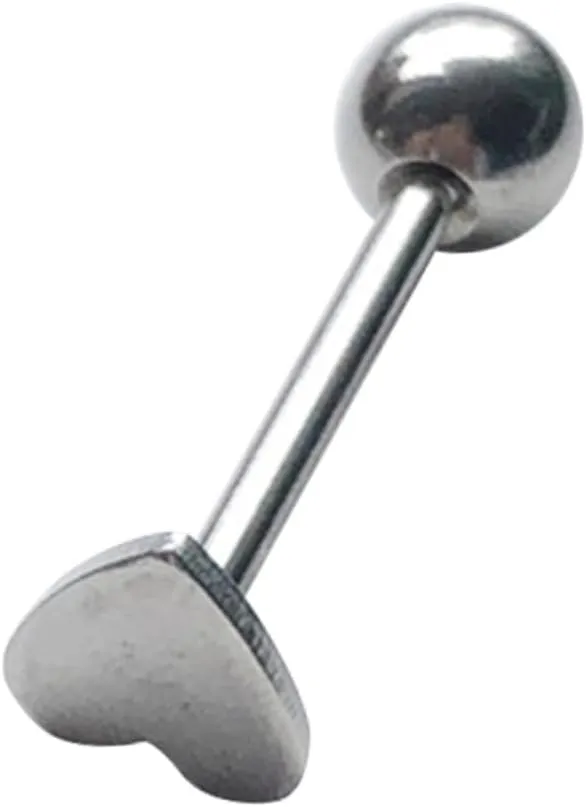 PartyKindom Stainless Steel Heart Design Tongue Rings for Body Piercing Jewelry Unisex Durable Steel Color Tongue Piercings Daily Accessory to Showcase Your Unique Style