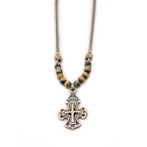 Pathar Ka Phool Solid brass cross and skulls with faceted Tiger eye Necklace