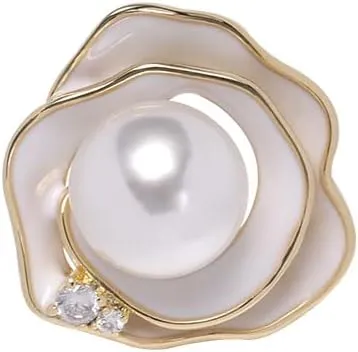 Pearl Flower Brooch for Women - Gold Plated Pearl Flower Pin Rhinestone Buttons Lapel Pin Jewelry - Valentine's Day Gift