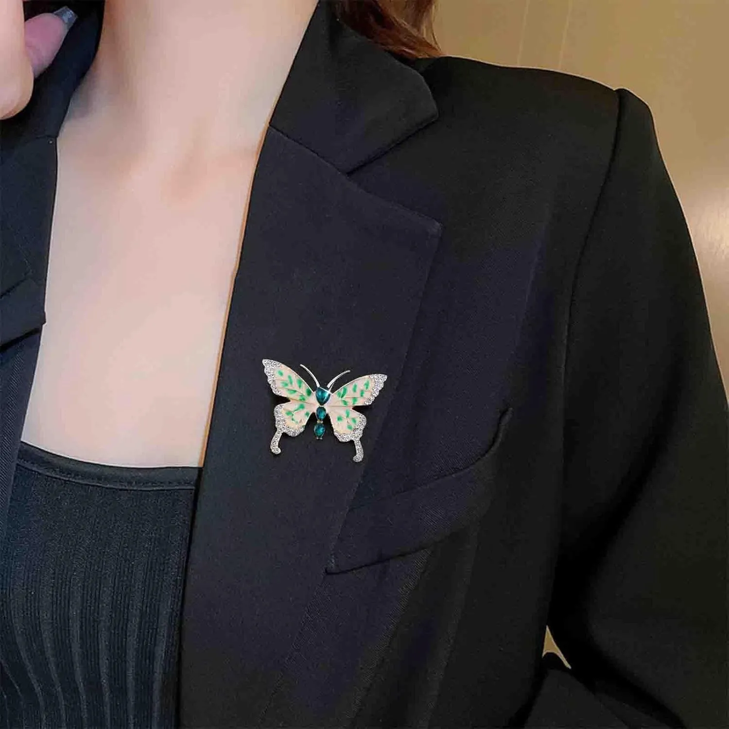 Pearl Shell Resin Butterfly Brooch Pin Sparkly Crystal Butterfly Brooches Pin Lepel Pin Hollow Butterfly Wing Brooch Pin Rhinestone Butterfly Brooch Pin Decorative (Green Resin 1)