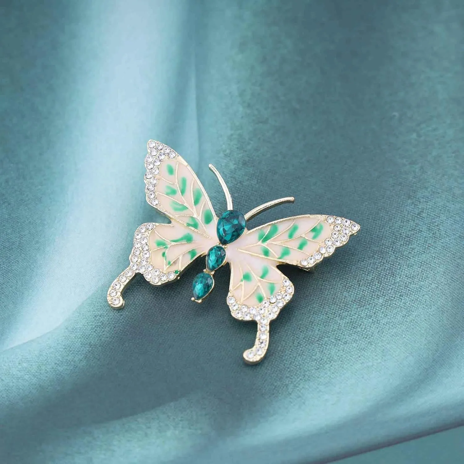 Pearl Shell Resin Butterfly Brooch Pin Sparkly Crystal Butterfly Brooches Pin Lepel Pin Hollow Butterfly Wing Brooch Pin Rhinestone Butterfly Brooch Pin Decorative (Green Resin 1)