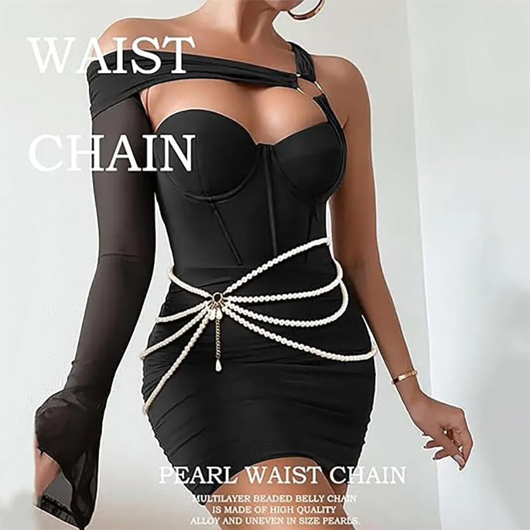 Pearl Shell Waist Chain Layered Beaded Belly Body Chain Belts Bikini Jewelry Chain Belt for Women