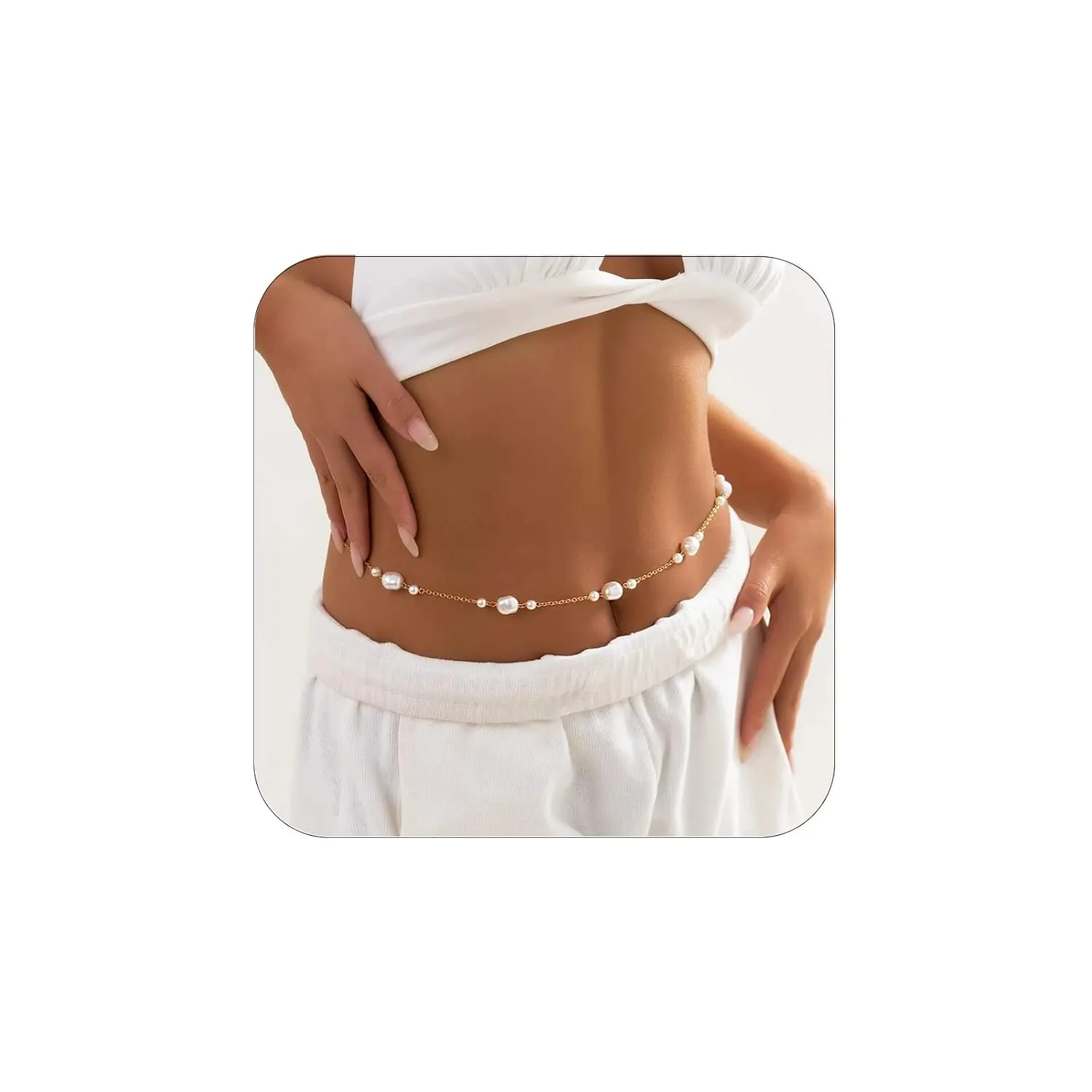 Pearl Waist Chains for Women Layered Gold Belly Beads Chain Beach Bikini Fashion Body Jewelry Accessories (G-Big Pearl Chain)