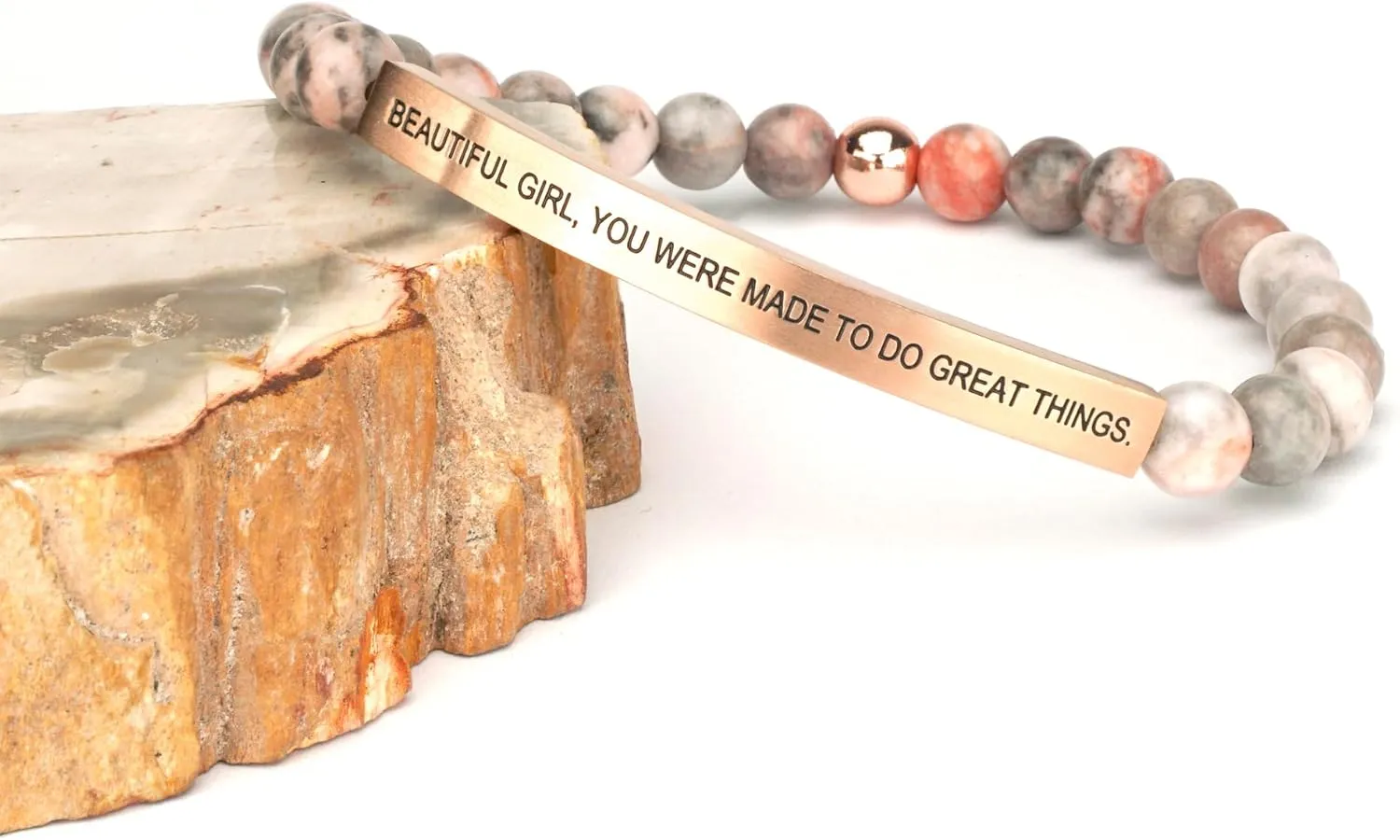 Personalized Bracelets for Women Men Couple,18K Gold Plated Stainless Steel Bar Custom Engraved Name Message Quotes Natural Gemstone Beaded Stretch Bracelet