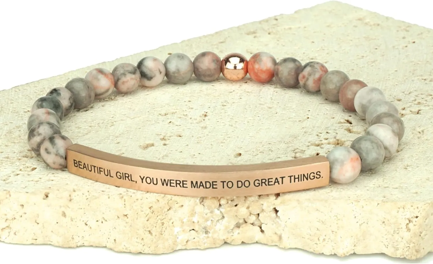 Personalized Bracelets for Women Men Couple,18K Gold Plated Stainless Steel Bar Custom Engraved Name Message Quotes Natural Gemstone Beaded Stretch Bracelet