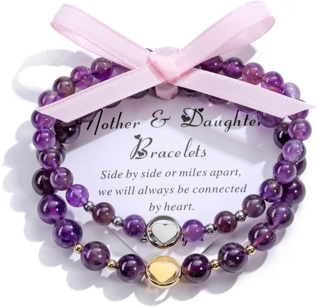 PESOENTH Mother Daughter Bracelets Mom and Daughter Mothers Day Jewelry Gifts,Crystal Heart Mother Daughter Matching Bracelets Gifts for Mom from Daughter