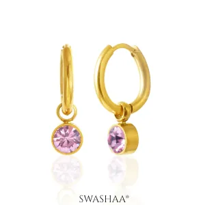 Pink Diamond 18K Gold Plated Kid's Hoops Earrings
