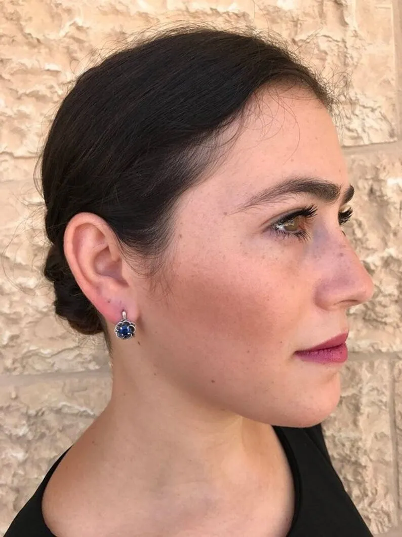 Pink Rose Earrings - Natural Tourmaline Earrings - Vintage Flower Earrings