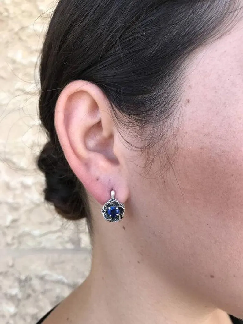 Pink Rose Earrings - Natural Tourmaline Earrings - Vintage Flower Earrings