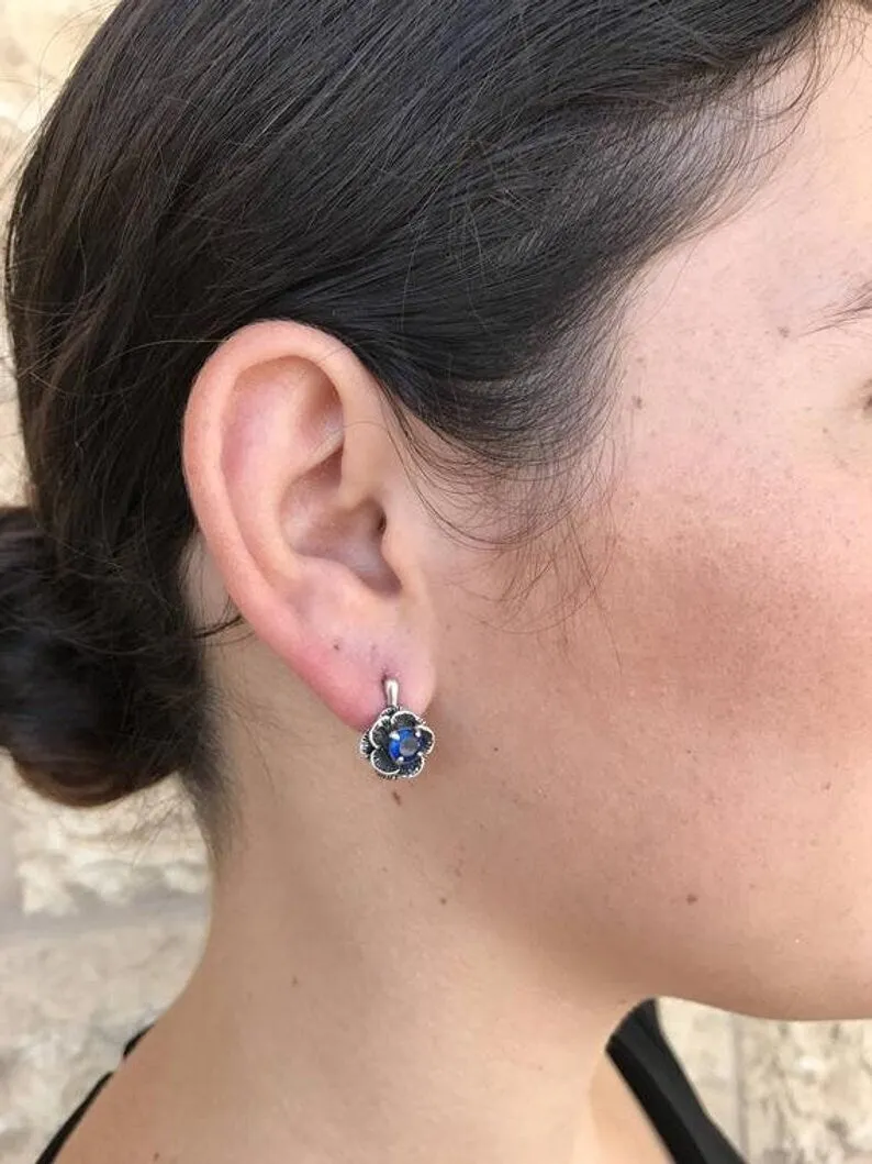 Pink Rose Earrings - Natural Tourmaline Earrings - Vintage Flower Earrings