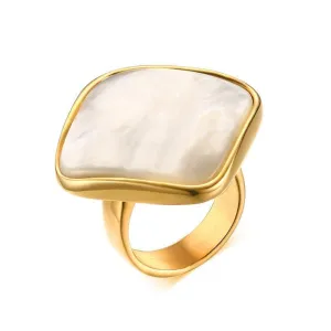 Polished White Natural Shell Gold Ring
