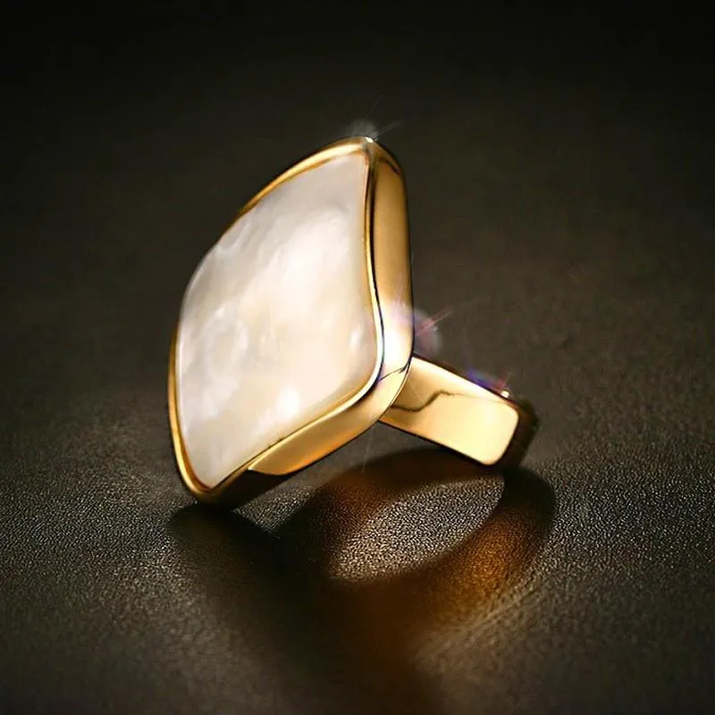 Polished White Natural Shell Gold Ring