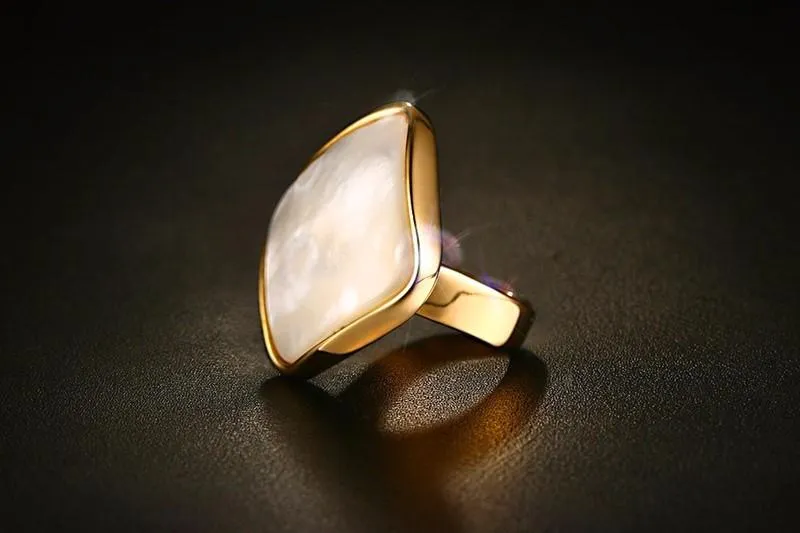 Polished White Natural Shell Gold Ring