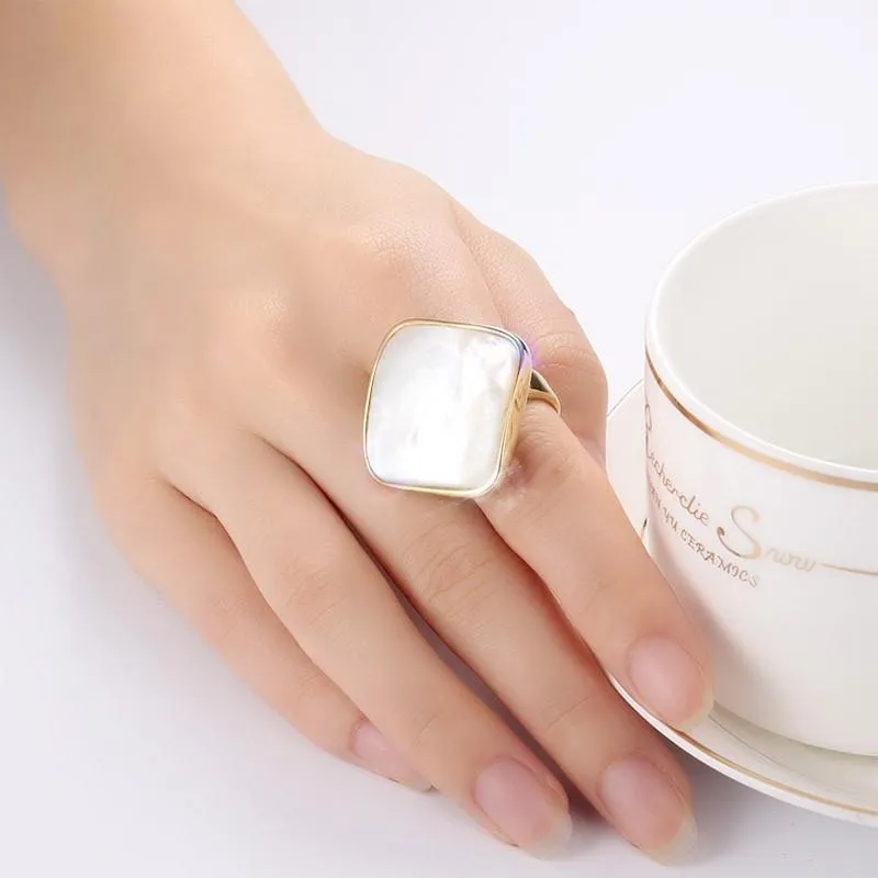 Polished White Natural Shell Gold Ring