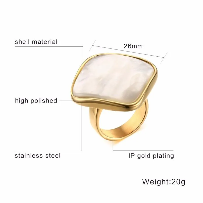 Polished White Natural Shell Gold Ring