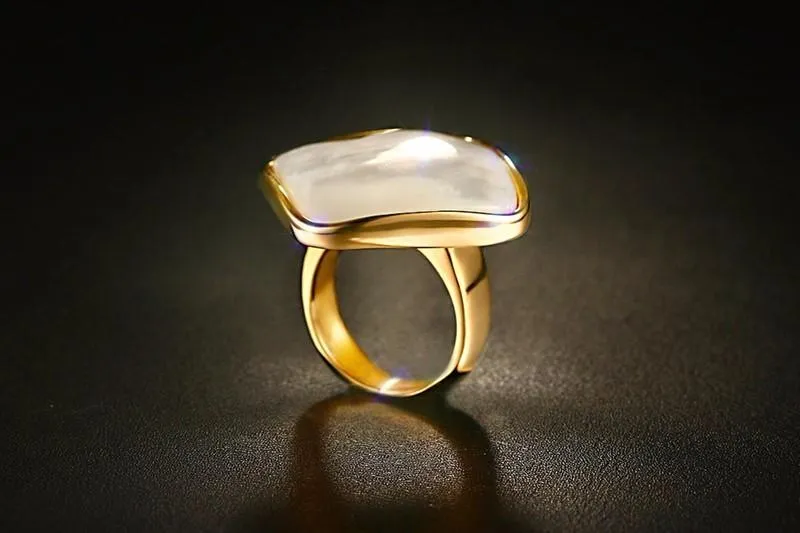 Polished White Natural Shell Gold Ring