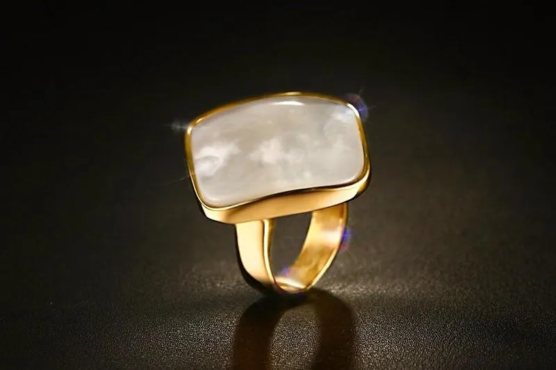 Polished White Natural Shell Gold Ring