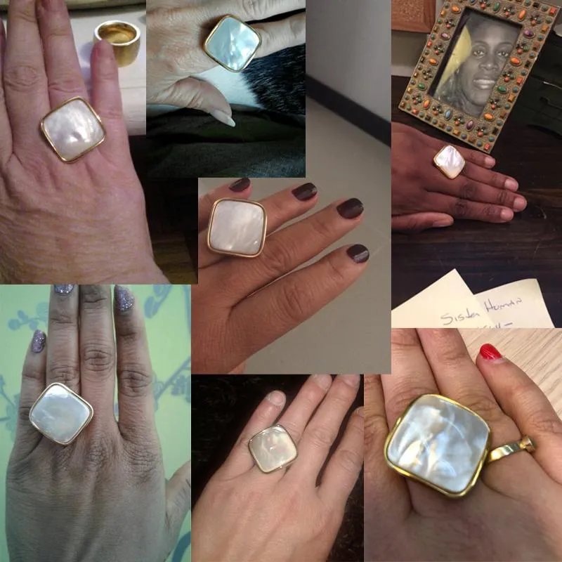 Polished White Natural Shell Gold Ring