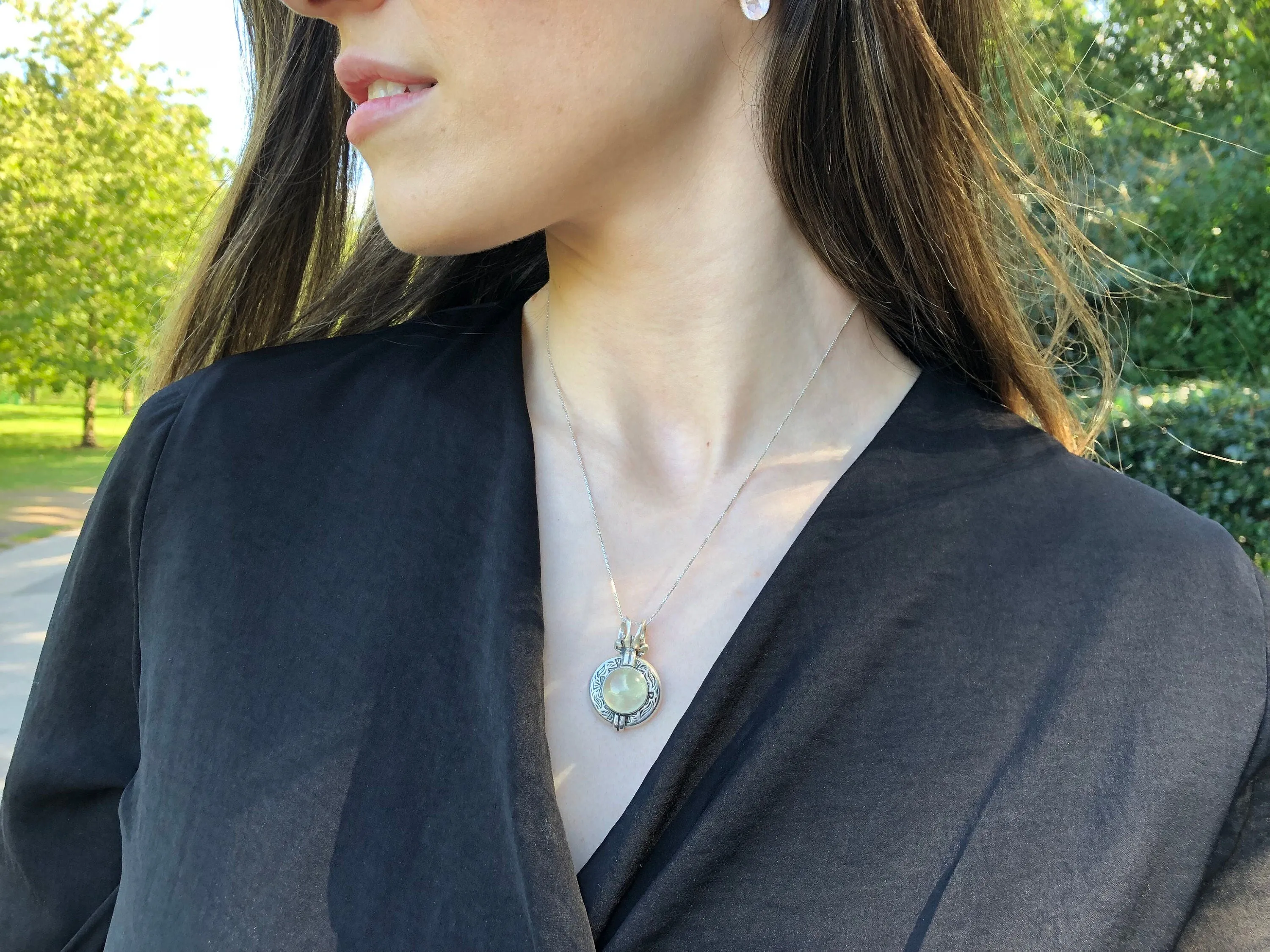 Prehnite Pendant - Egyptian Necklace - Vintage Statement Necklace