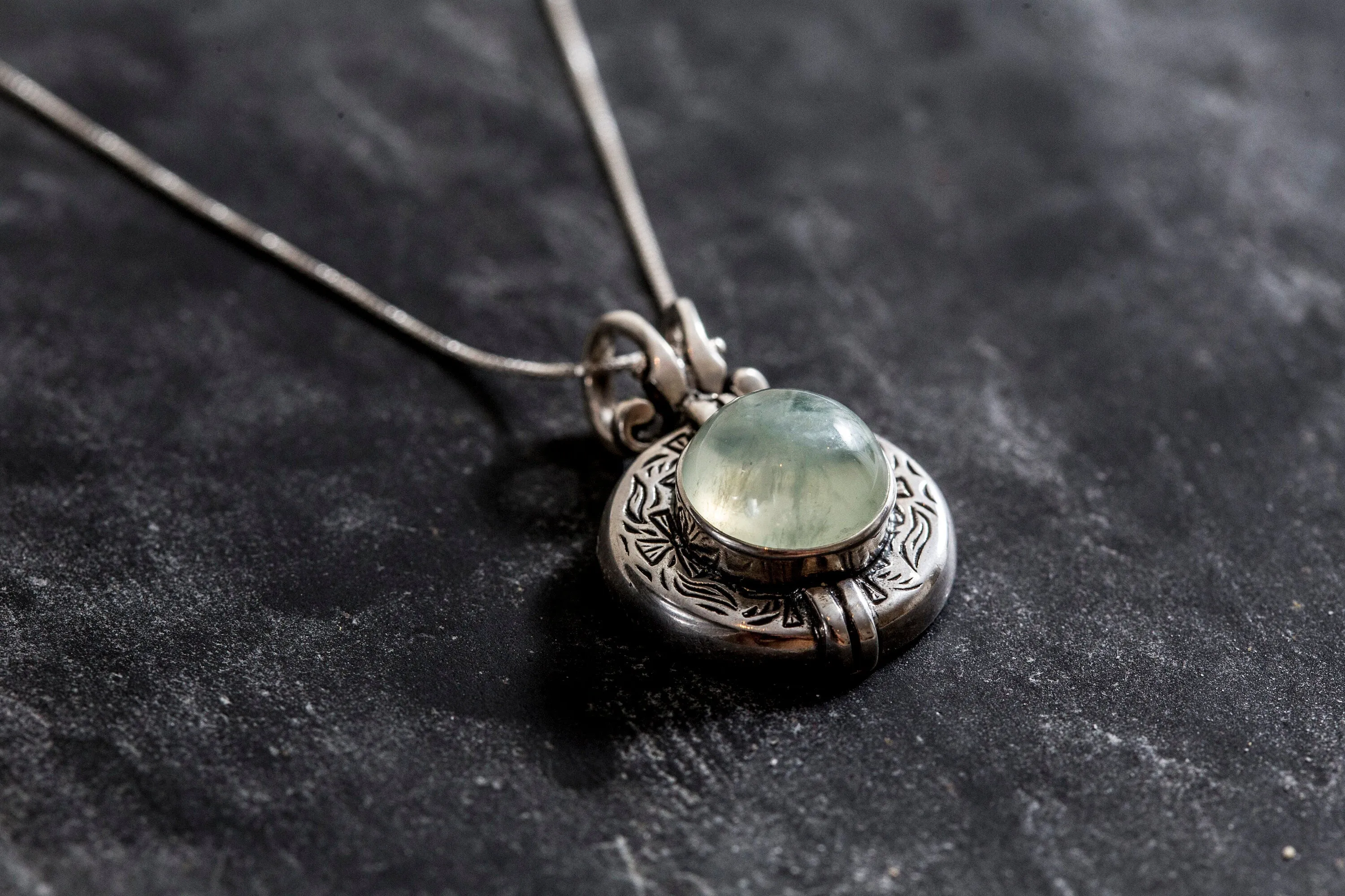Prehnite Pendant - Egyptian Necklace - Vintage Statement Necklace