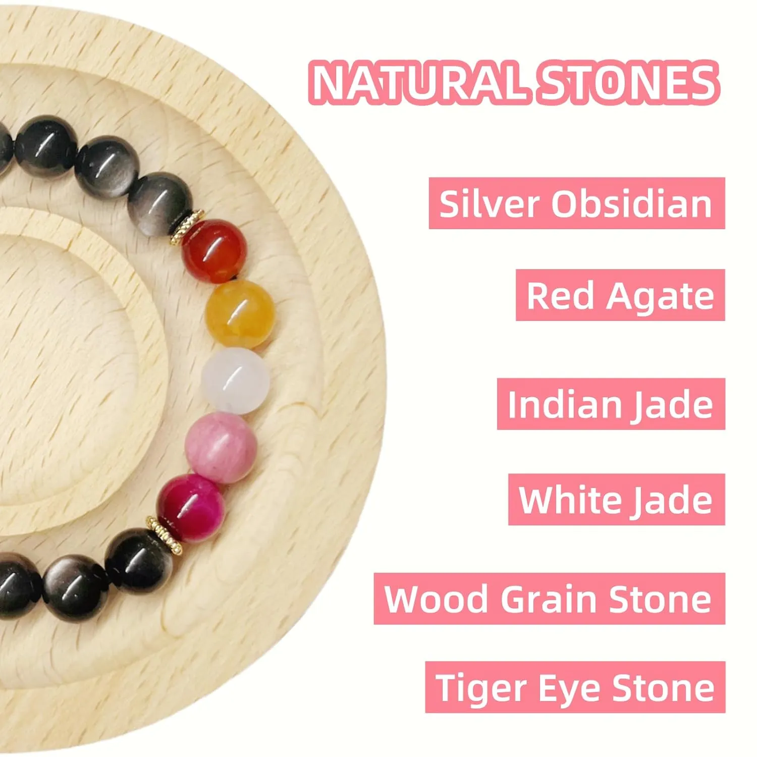 Pride Bracelets, WLW Lesbian Pride Bracelet for WLW Lesbian Pride Stuff Accessories Decoration Present (Real Natural Stone, Adjustable Size)