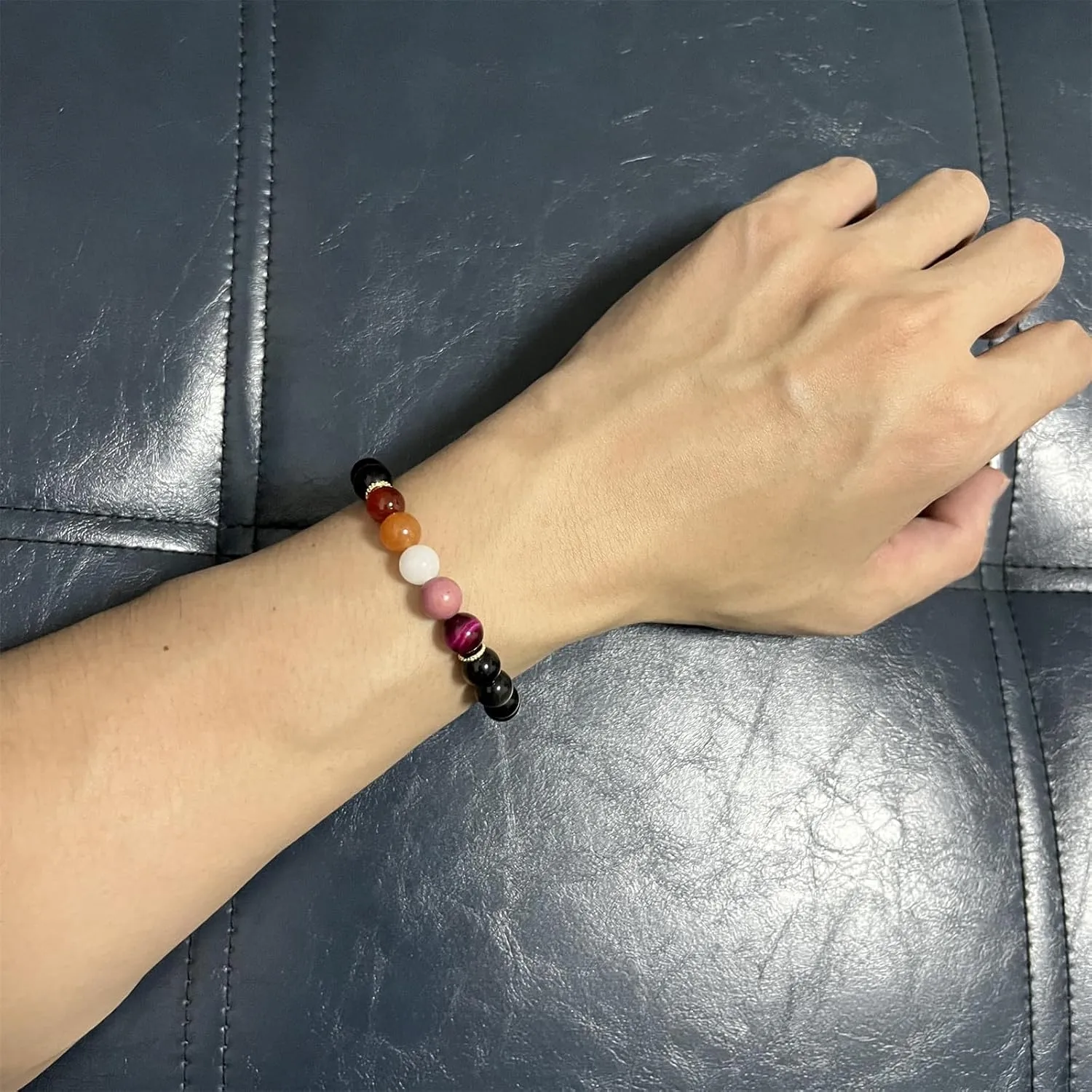 Pride Bracelets, WLW Lesbian Pride Bracelet for WLW Lesbian Pride Stuff Accessories Decoration Present (Real Natural Stone, Adjustable Size)