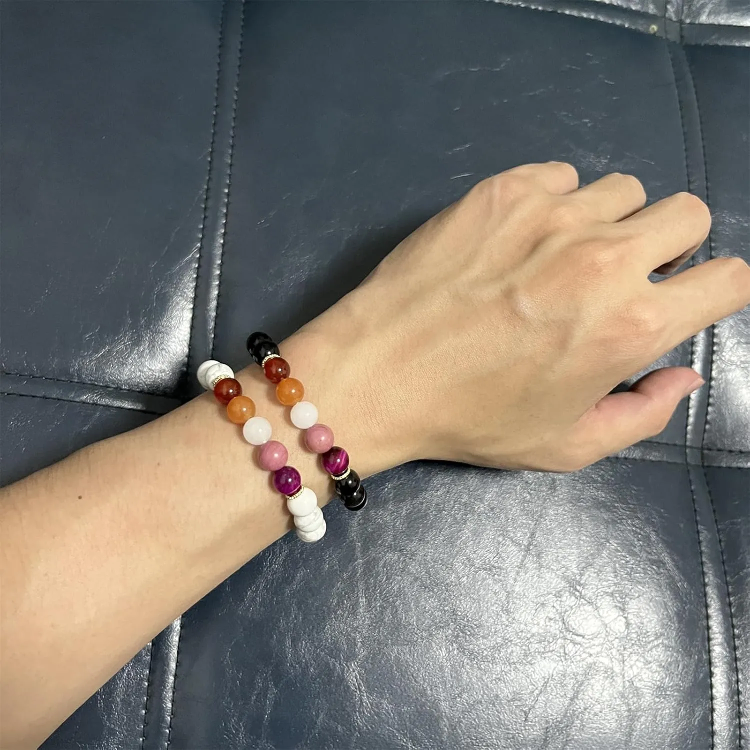 Pride Bracelets, WLW Lesbian Pride Bracelet for WLW Lesbian Pride Stuff Accessories Decoration Present (Real Natural Stone, Adjustable Size)