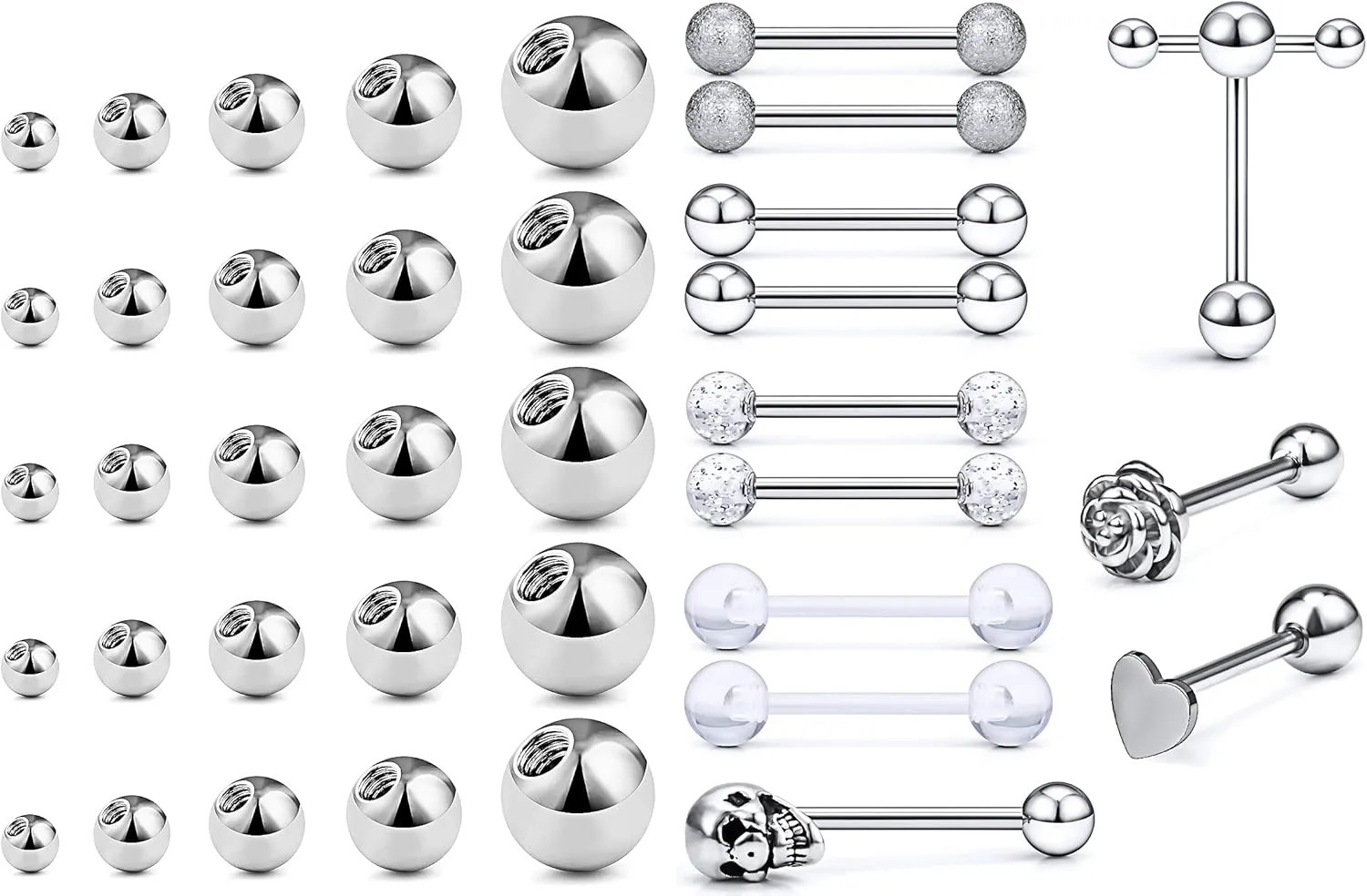 Prjndjw 14G Tongue Rings Stainless Steel and Acrylic Nipple Tongue Piercing Assorted Candy Barbells Body Piercing Jewelry