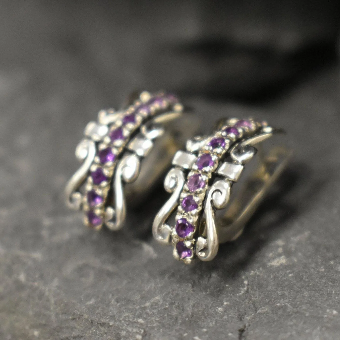 Purple Crown Earrings - Natural Amethyst Earrings, Long Purple Earrings