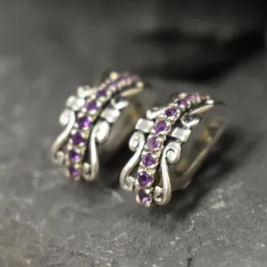 Purple Crown Earrings - Natural Amethyst Earrings, Long Purple Earrings