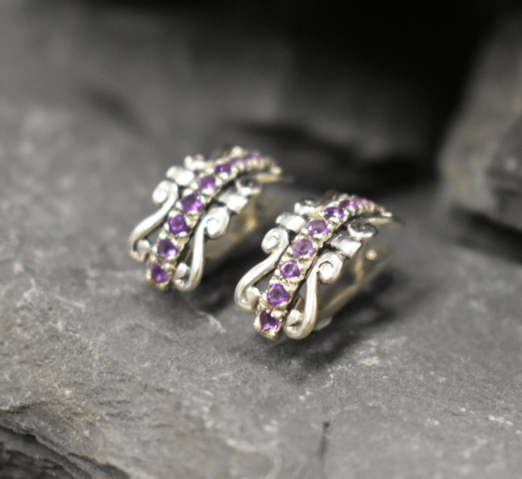 Purple Crown Earrings - Natural Amethyst Earrings, Long Purple Earrings