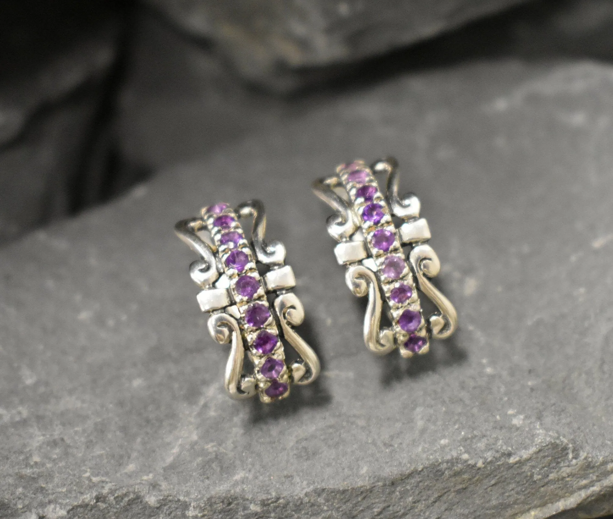 Purple Crown Earrings - Natural Amethyst Earrings, Long Purple Earrings